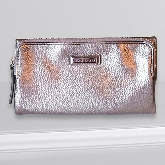 Tahari Metallic Silver Vegan Protective Lining 8" Trifold Wallet Clutch - Picture 15 of 15